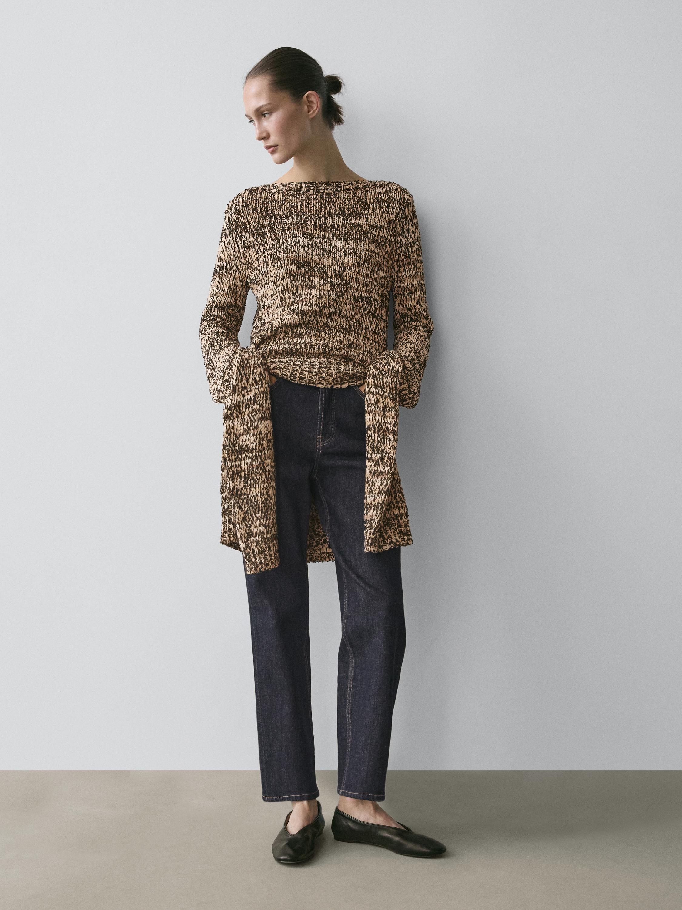 Mouliné cotton blend knit sweater